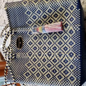 MacKenzie Childs Woven Tote New! Blue and White